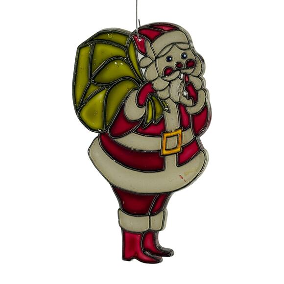 Vintage Faux Stained Glass Ornament Lot Santa Train Christmas Suncatcher Retro - Picture 1 of 13